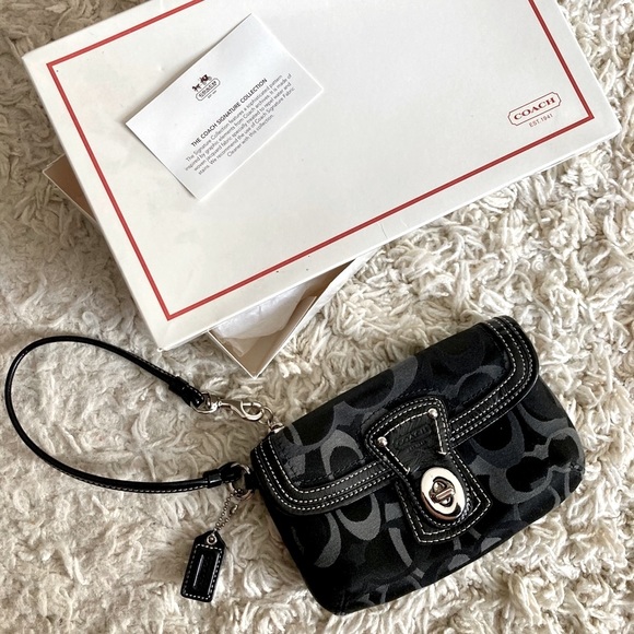Coach Handbags - Coach Legacy Signature Flap Wristlet Black